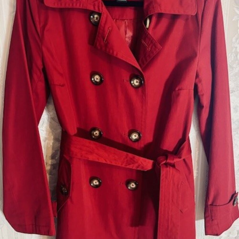 London Fog Trench Coat with Belt Size M Dark Red